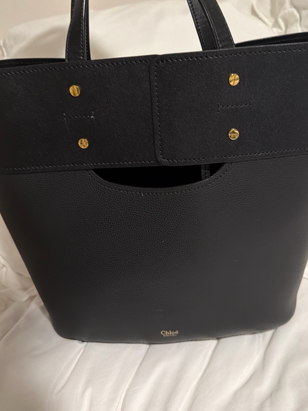 Chloé Black Leather Tote with Gold Padlock Accent - Picture 4 of 7